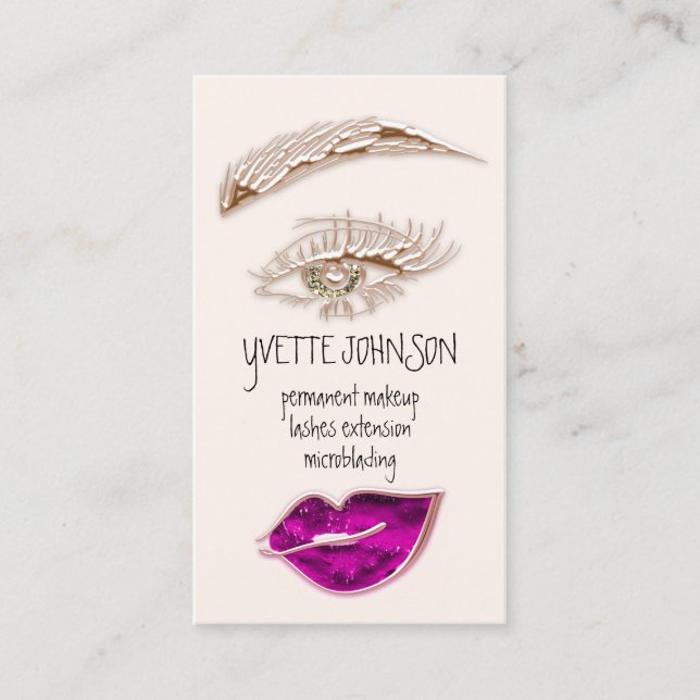 Eyelash Brows Makeup Logo QRCode Pink Lip Gold  Business Card (Front)
