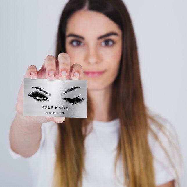 Eyelash Brows Microblade. QR CODE Logo Grey Business Card (Creator Uploaded)