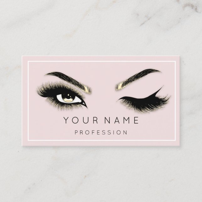  Eyelash Brows Microblade QRCODE Pink Framed Business Card (Front)