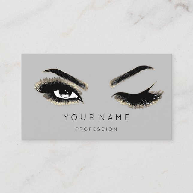 Eyelash Brows Microblading QRCODE Logo Gold Grey Business Card (Front)