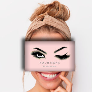 Eyelash Brows Microblading QRCODE Logo Gold Pink Business Card