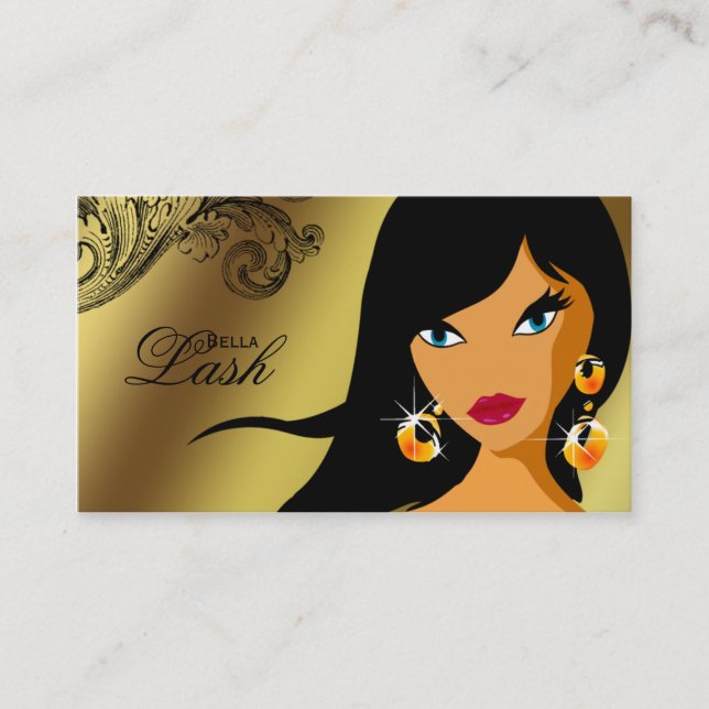Eyelash Business Card Gold Ethnic Woman Tan (Front)