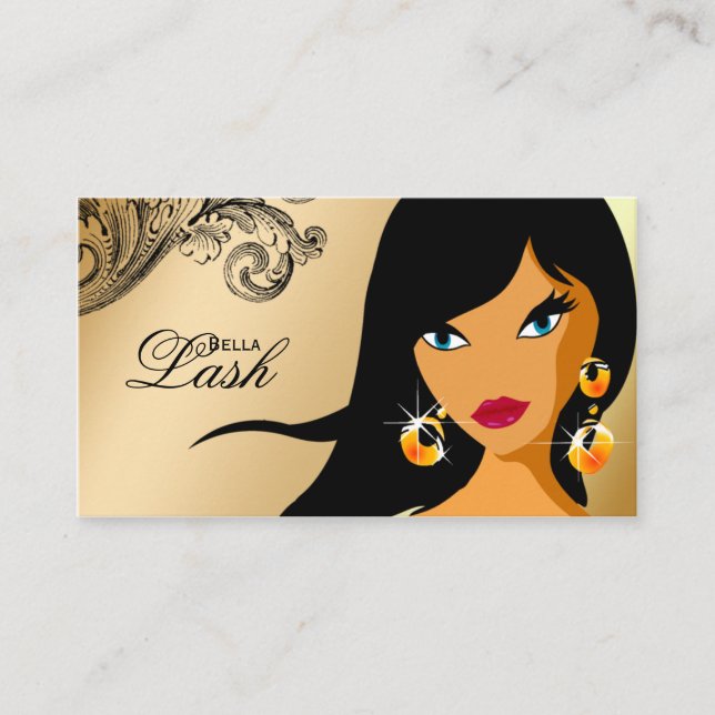 Eyelash Business Card Gold Ethnic Woman Tan 2 (Front)