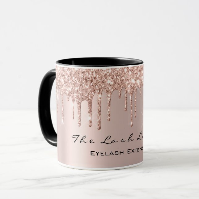 Eyelash Drips Beauty Studio Rose GoldSpark Glitter Mug (Front Left)