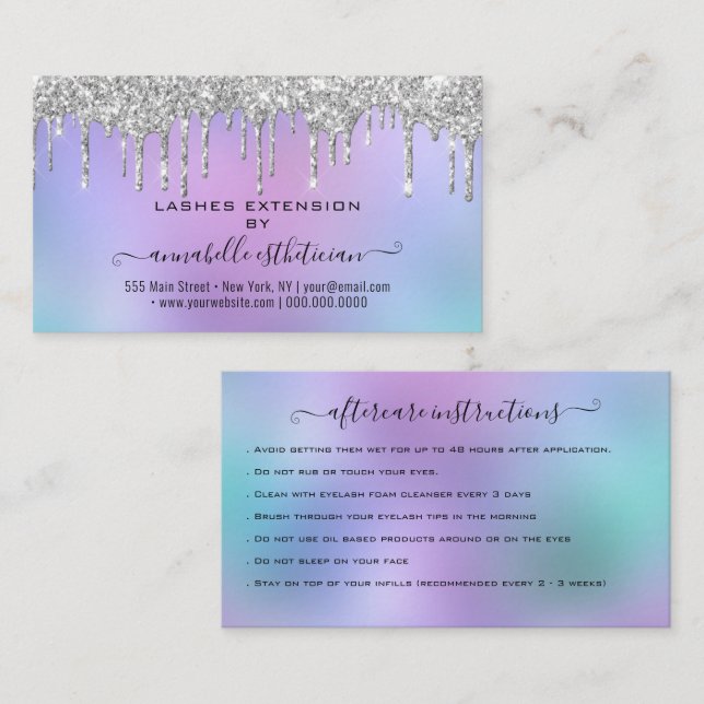 Eyelash Extension Aftercare Instruction Glitter  Business Card (Front/Back)