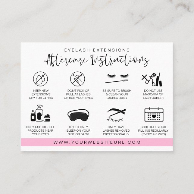 Eyelash Extension Aftercare Instructions Lash Logo Business Card (Back)