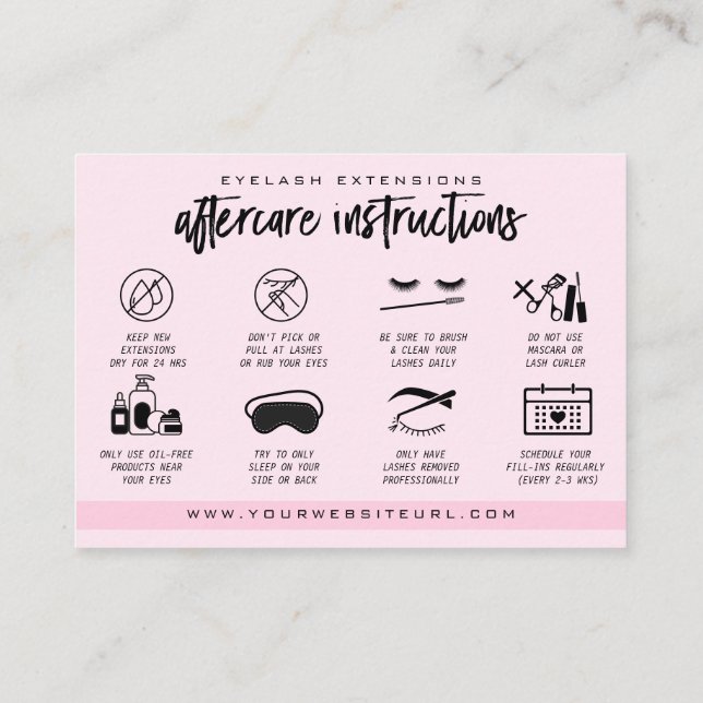 Eyelash Extension Aftercare Instructions Lash Logo Business Card (Back)
