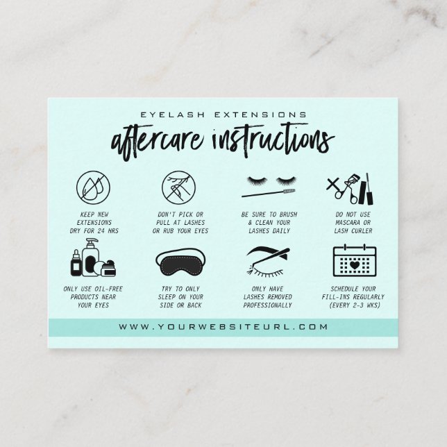Eyelash Extension Aftercare Instructions Lash Logo Business Card (Back)