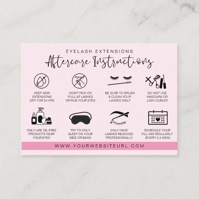 Eyelash Extension Aftercare Instructions Lash Logo Business Card (Back)