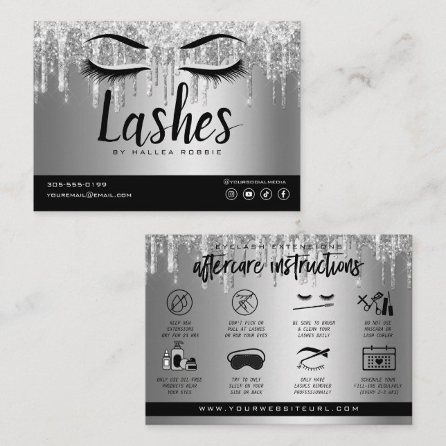 Eyelash Extension Aftercare Instructions Lash Logo Business Card (Front/Back)
