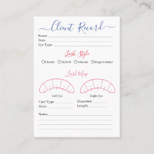 Eyelash extension client Record form Business Card