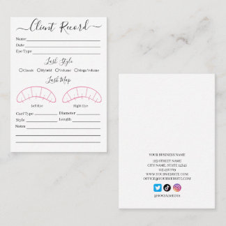 Eyelash extension client Record form Business Card