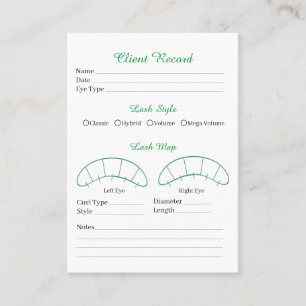 Eyelash extension client Record form Business Card