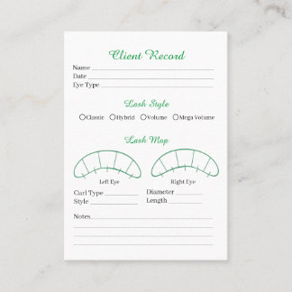 Eyelash extension client Record form Business Card