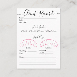 Eyelash extension client Record form Business Card