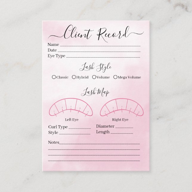 Eyelash extension client Record form Business Card (Front)
