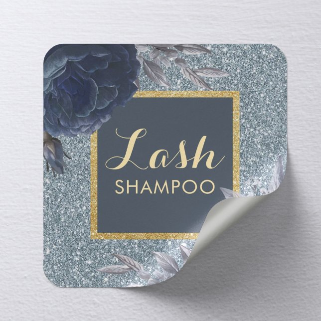 Eyelash Extension Lash Cleaner Dusty Blue Floral Square Sticker (Creator Uploaded)
