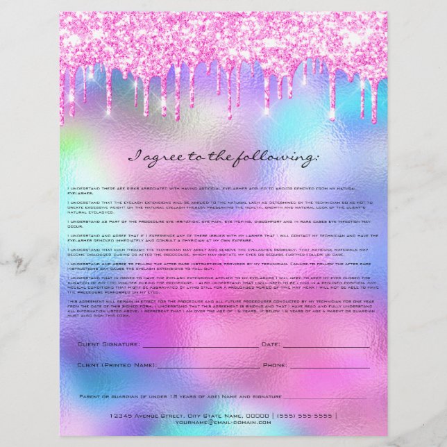 Eyelash Extension Liability Waiver Bright Pink Flyer (Back)