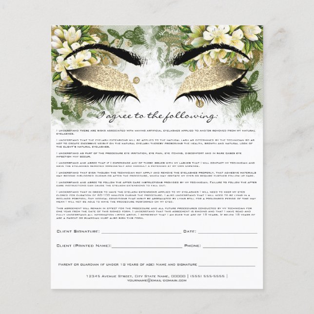 Eyelash Extension Liability Waiver Gold Microblade Flyer (Back)