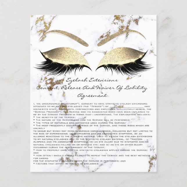 Eyelash Extension Liability Waiver Marble Gold Flyer (Front)