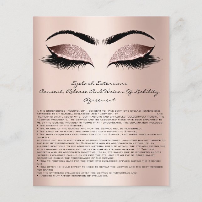 Eyelash Extension Liability Waiver Rose Blush Flyer (Front)