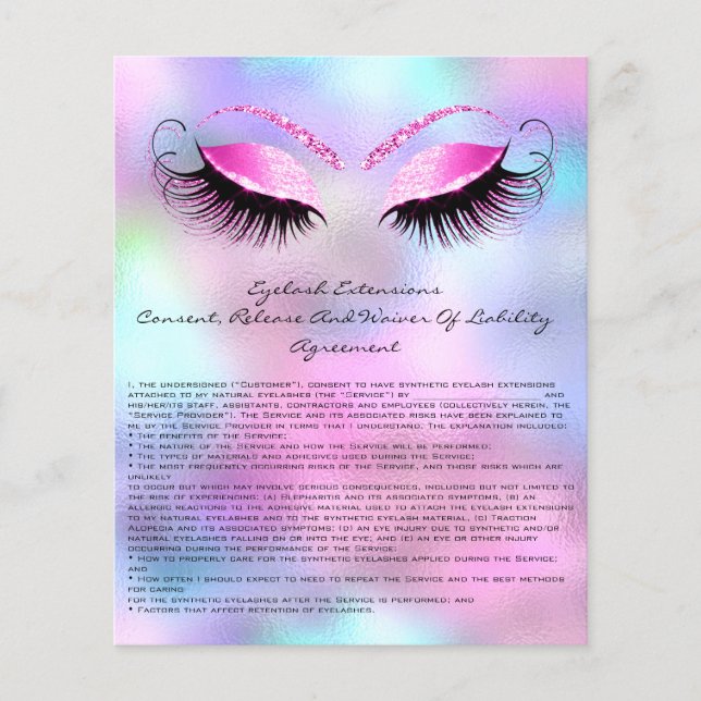 Eyelash Extension Liability Waiver Rose Ombre Flyer (Front)