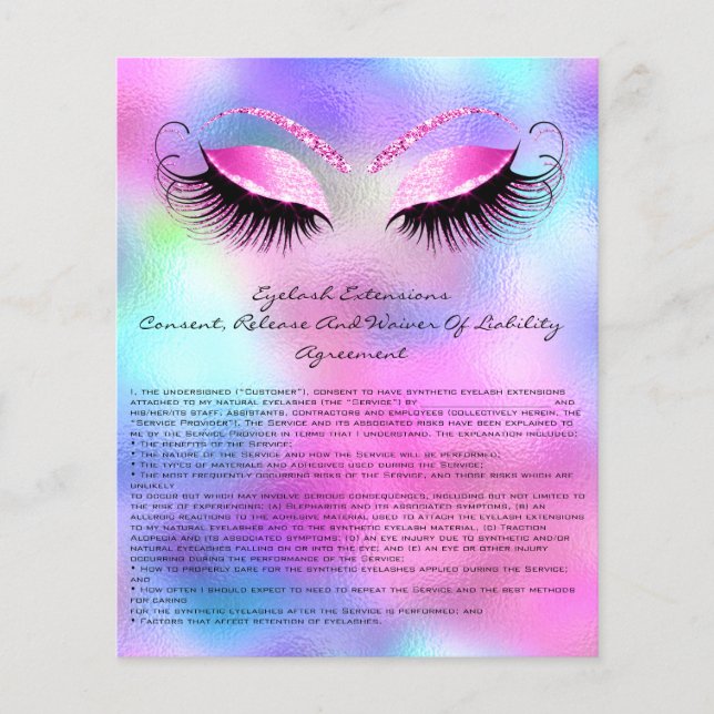 Eyelash Extension Liability Waiver Rose Ombre Flyer (Front)
