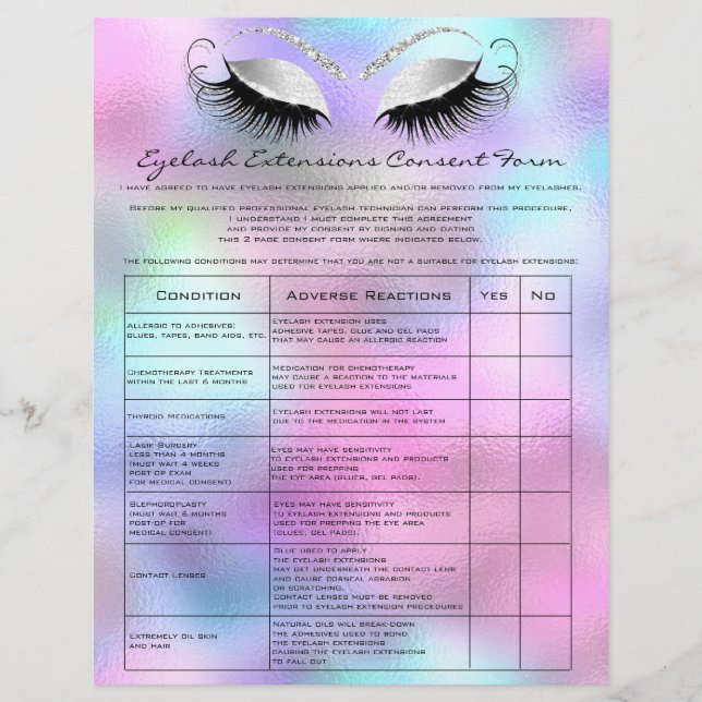 Eyelash Extension Liability Waiver Rose Silver Gra Flyer (Front)