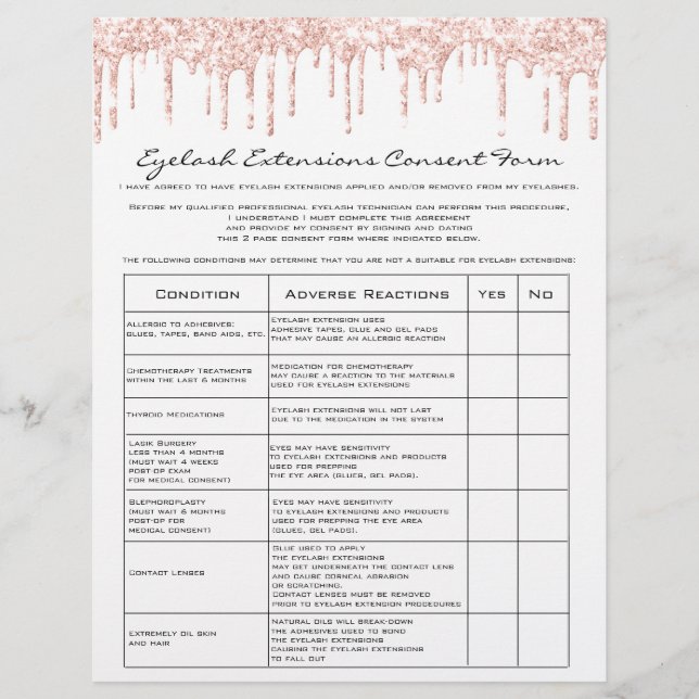 Eyelash Extension Liability Waiver Rose White Flyer (Front)