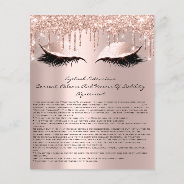Eyelash Extension Liability Waiver Sparkly Pink Flyer (Front)