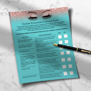 Eyelash Extension Liability Waiver Teal Rose Gold Flyer