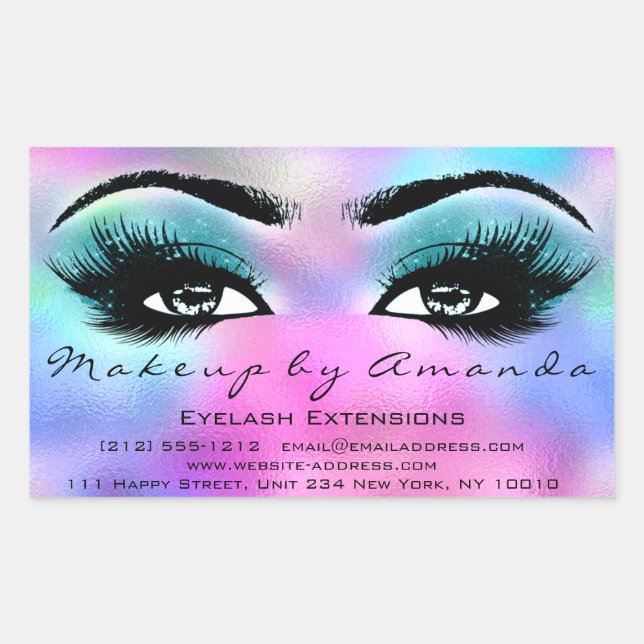 Eyelash Extension Makeup Artist Beauty Holograph Rectangular Sticker (Front)