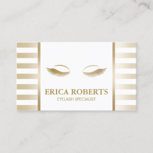 Eyelash Extension Makeup Artist Chic Gold Stripes Business Card