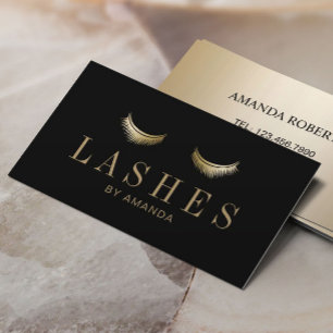 Eyelash Extension Makeup Artist Modern Black Gold Business Card
