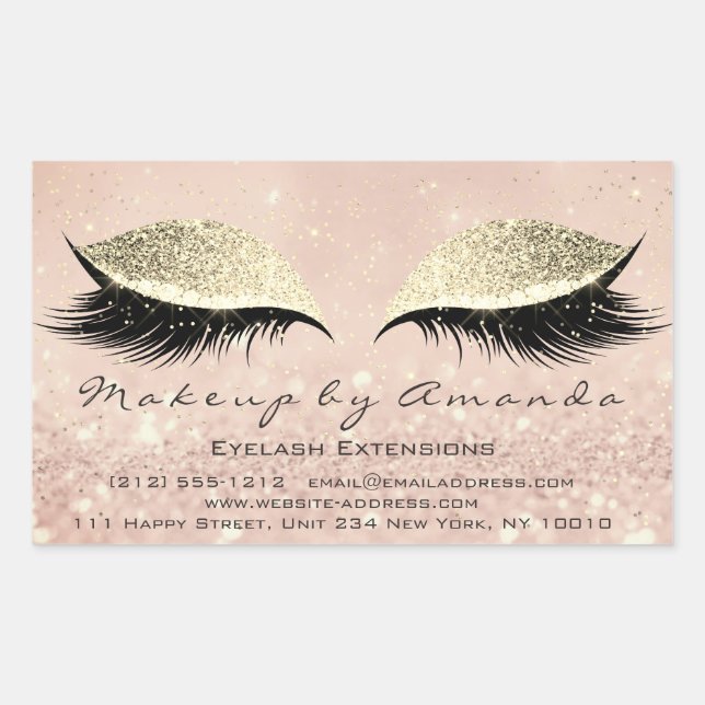 Eyelash Extension Makeup Beauty Salon Blush Gold Rectangular Sticker (Front)