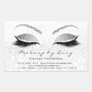 Eyelash Extension Makeup Beauty Salon Grey Glitter Rectangular Sticker