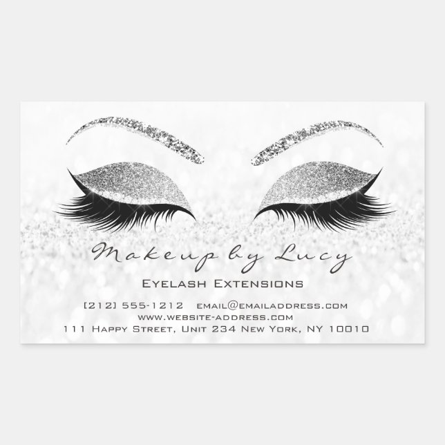 Eyelash Extension Makeup Beauty Salon Grey Glitter Rectangular Sticker (Front)