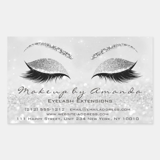 Eyelash Extension Makeup Beauty Salon Grey Glitter Rectangular Sticker (Front)