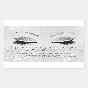 Eyelash Extension Makeup Beauty Salon Grey Glitter Rectangular Sticker