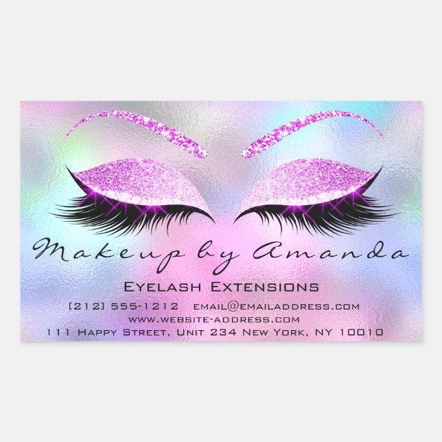 Eyelash Extension Makeup Beauty Salon Holograph Rectangular Sticker (Front)