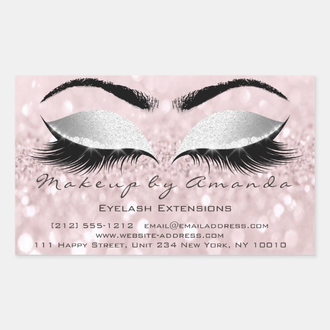 Eyelash Extension Makeup Beauty Salon Pink Grey Rectangular Sticker (Front)