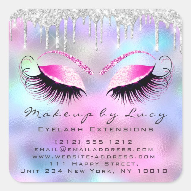 Eyelash Extension Makeup Beauty Salon Pink Ombre Square Sticker (Front)