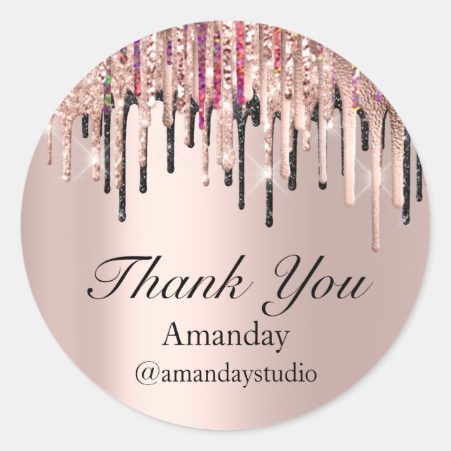 Eyelash Extension Makeup Rose Grey Drips Classic Round Sticker (Front)