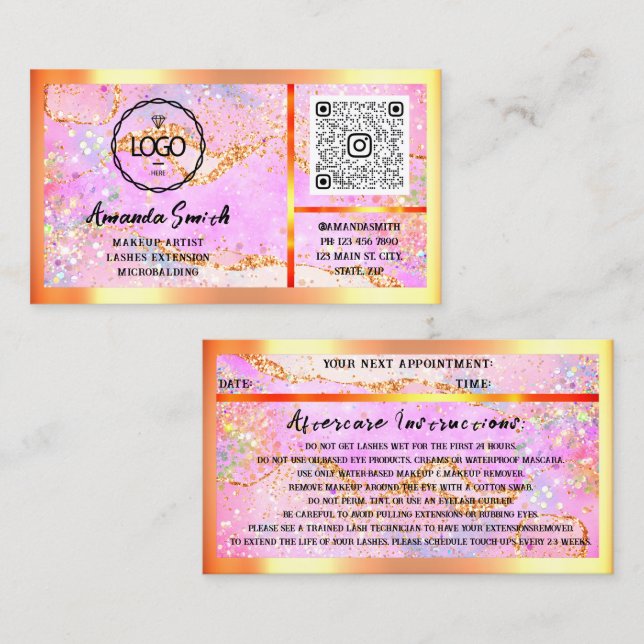 Eyelash Extension QRCode Logo Holograph Glitter Business Card (Front/Back)
