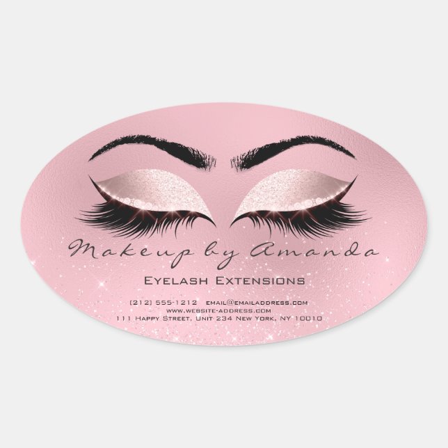 Eyelash Extension Round Makeup Artist Beauty Rose Oval Sticker (Front)