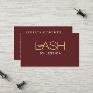  Eyelash Extension Salon QR Code Burgundy Gold Calling Card