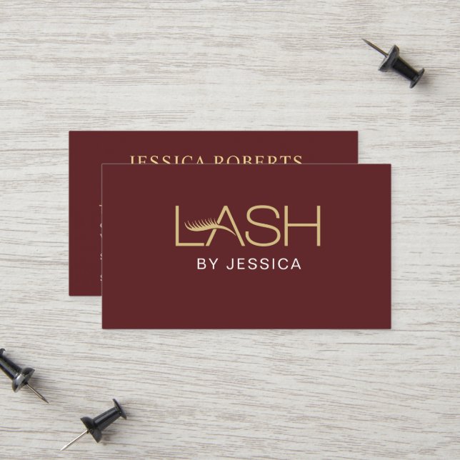  Eyelash Extension Salon QR Code Burgundy Gold Calling Card (Front/Back In Situ)