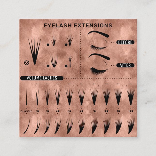 Eyelash Extension Studio Shop Rose Modern Square Business Card (Front)