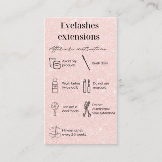Eyelash extensions aftercare card