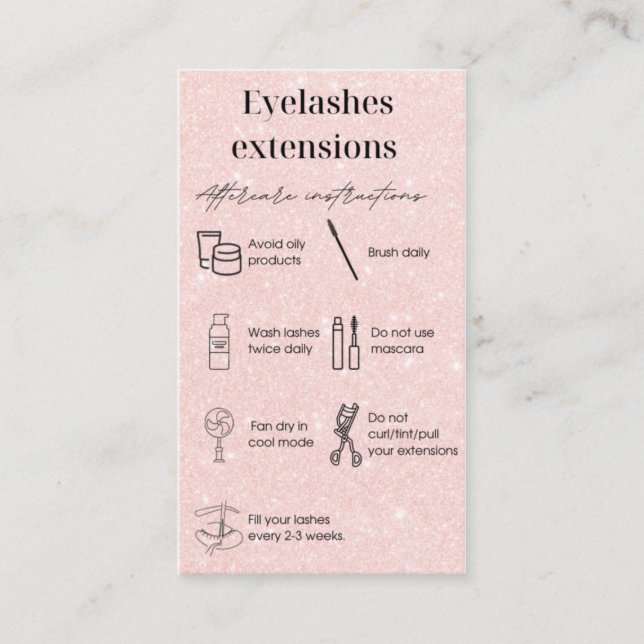 Eyelash extensions aftercare card (Front)